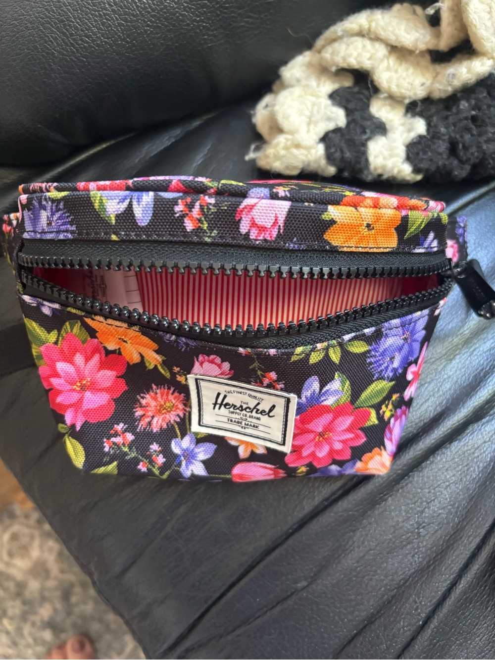 Herschel Floral Black Zip Pouch - Picture 3 of 4